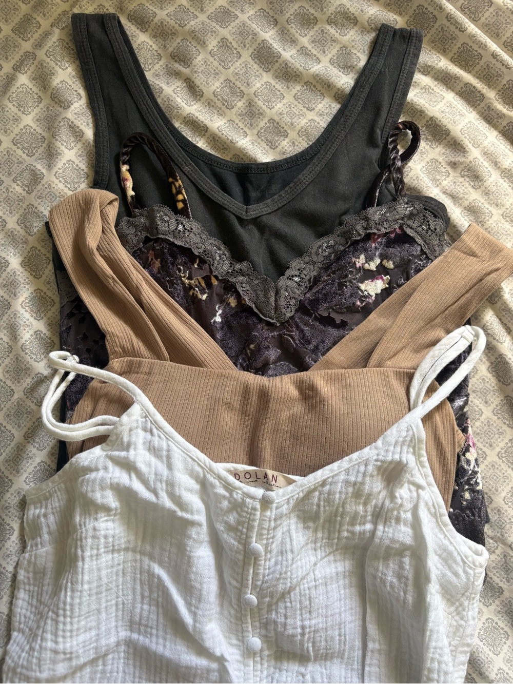 dolan Four-Piece Layered Camisole & Tank Set — Black, Brown, White, Floral